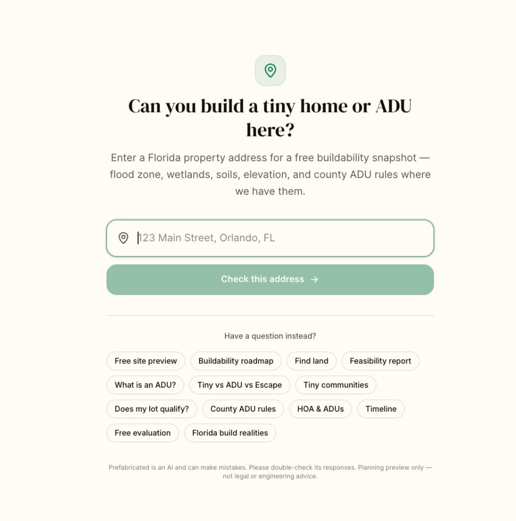 Free Florida buildability snapshot — enter an address