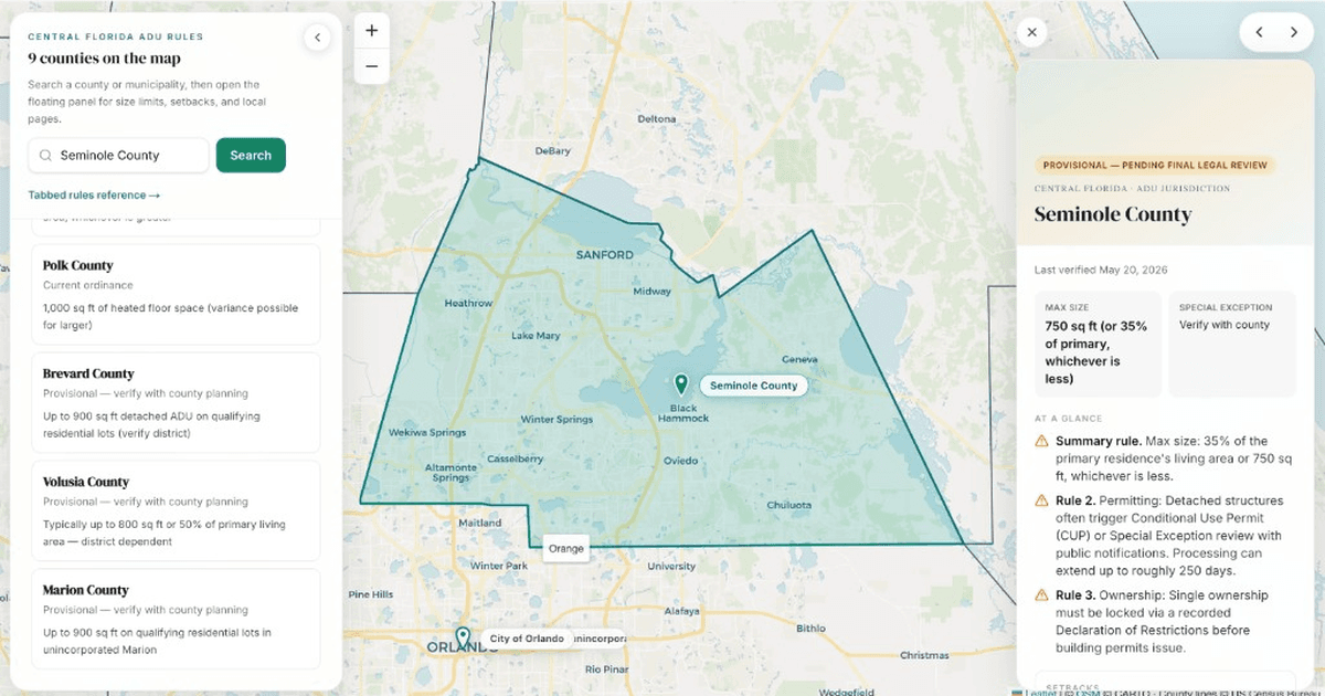 Central Florida ADU rules interactive map