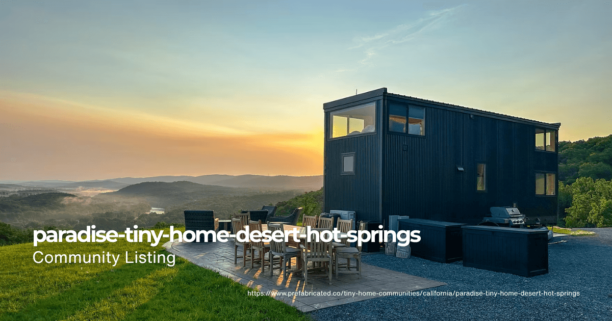 Palm-lined desert resort at Paradise Tiny Home Community in Desert Hot Springs, California.