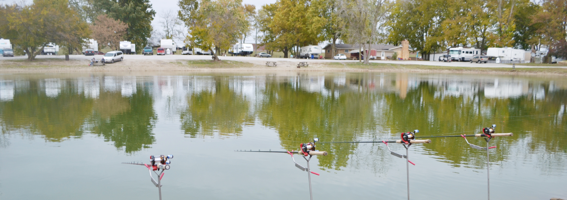 Pay-fishing lakes and full-service RV lanes at Indy Lakes on Indianapolis's south side, Marion County, Indiana.