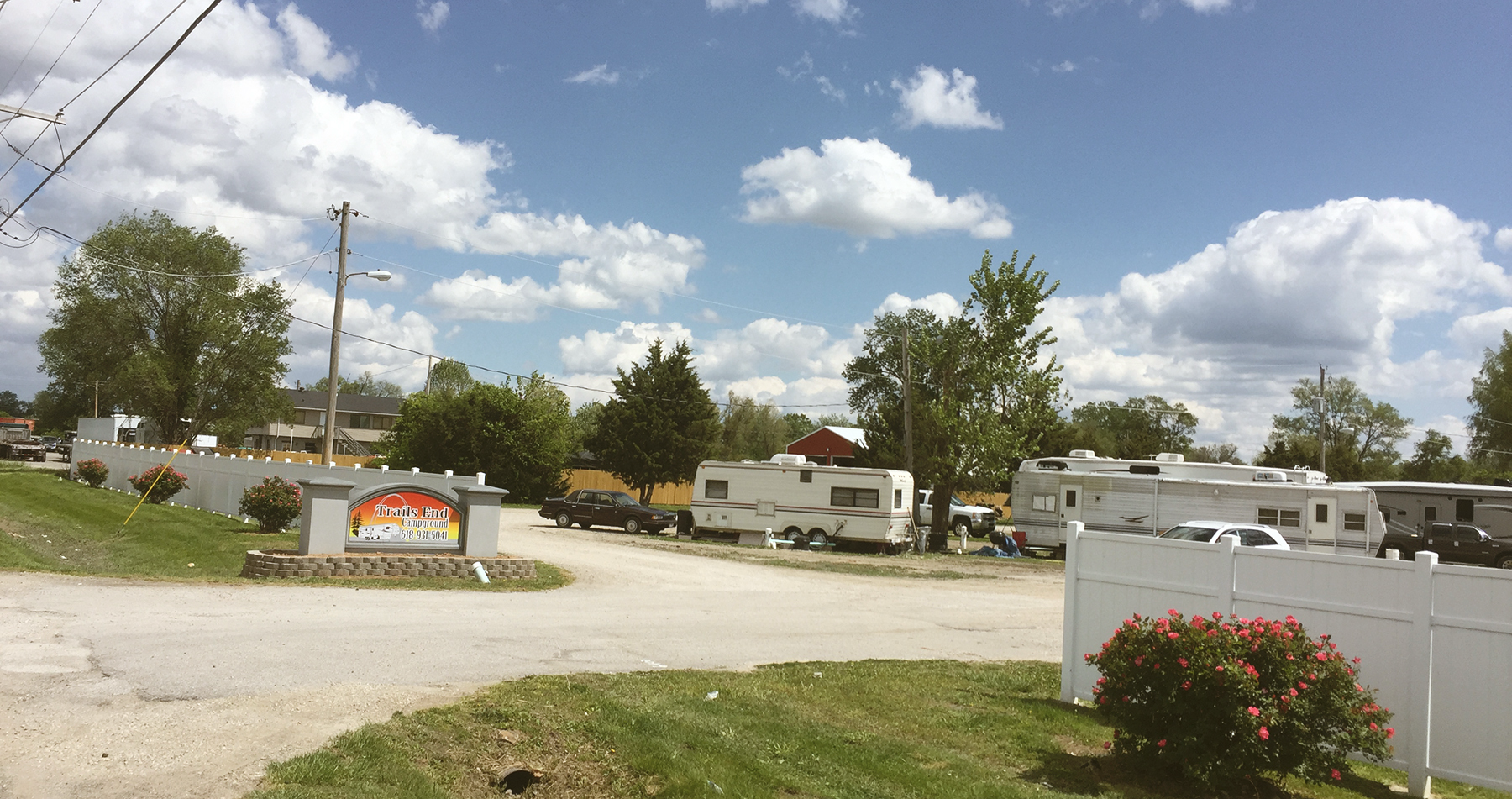 Tree-lined RV sites at Trails End RV Campground in Granite City, Madison County, Illinois.